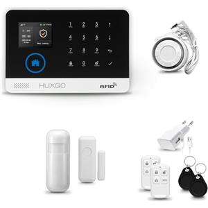 HUXGO® HXA003 Antifurto casa wireless WiFi + GSM 4G con Sirena | Kit allarme casa senza fili con 1x sensori di movimento, 1x sensori di allarme per finestre/porte | Per Casa, Ufficio