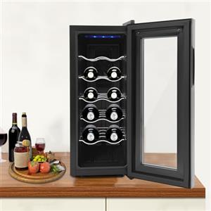 YEITBY Frigorifero per vino, 12 bottiglie, frigorifero per vino, frigorifero per bevande, frigoriferi per vino, con protezione UV, 12 - 18 °C, per appartamenti, uffici, hotel, bar, club