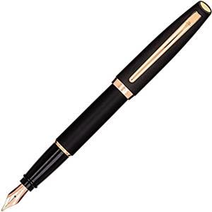 Aurora Pen Aurora Style Resin Matt | Penna stilografica in resina nera opaca con raccordi in oro rosa, pennino in acciaio cromato di spessore M, confezione regalo