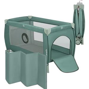 lionelo Stefi Plus Lettino da Viaggio 2 Livelli con Materasso, 0-3 Anni | Pieghevole, 129 x 71 x 77 cm, Pareti in Rete, Ingresso Laterale, Ruote e Borsa da Trasporto