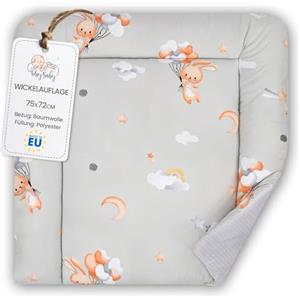 Totsy Baby Materassino fasciatoio, in cotone, 75 x 72 cm, morbido e lavabile, per bambini, in tessuto, per fasciatoio, fasciatoio, lavatrice, 75 x 72, Conigli Oeko-Tex