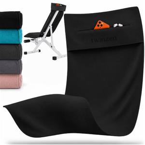 Twinzen Telo Palestra Microfibra 120x50 cm | Asciugatura Rapida · Tasca con Cerniera · Morbido e Compatto Gym Towel Uomo Donna · Nero