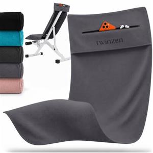 Twinzen Telo Palestra Microfibra 120x50 cm | Asciugatura Rapida · Tasca con Cerniera · Morbido e Compatto Gym Towel Uomo Donna · Grigio