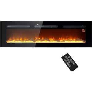 HOMCOM Camino Elettrico da Incasso a Convezione 1800W 152.4x15.8x45 cm Nero | Telecomando, Fiamma e Illuminazione Regolabile, Caminetto Elettrico da Parete, Timer e Termostato, Acciaio e Vetro Temperato