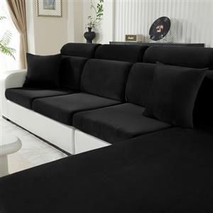 CYCMACO Velluto Copriseduta Divano Grande Grande 1 Posto, Nero | Universale Elasticizzato Copricuscini Divano Antiscivolo, Copridivano Cuscini Separati, Soft Sofa Seat Cover Lavabili