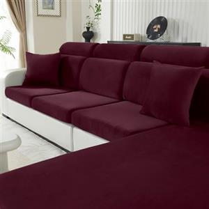CYCMACO Velluto Copriseduta Divano Grande Grande 1 Posto, Bordeaux | Universale Elasticizzato Copricuscini Divano Antiscivolo, Copridivano Cuscini Separati, Soft Sofa Seat Cover Lavabili