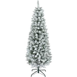 HOMCOM Albero di Natale Artificiale 180cm con 479 Rami Innevati Slim Verde | Albero di Natale Slim Alto e Stretto, Base Pieghevole