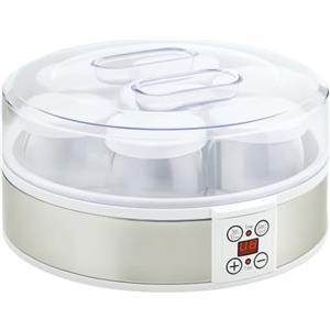HOMCOM Yogurtiera 20W da 1.5L con 7 Vasetti Display Pulsanti, Bianca | 24x24x13 cm, Macchinario per Yogurt, Acciaio Inox e Plastica