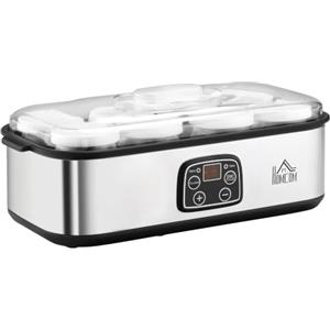 HOMCOM Yogurtiera Elettrica 25W con 8 Vasetti Timer 1-48 Ore Argento | Temperatura Regolabile 20-50°C, 36x18.8x14cm