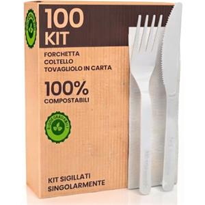 Baciato Caffè Set Posate Forchette Coltelli e Tovaglioli - Riutilizzabili - 100 pezzi | Compostabili e Biodegradabili Ideali per Feste Eventi Compleanni