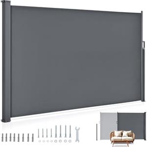 Juskys Tenda laterale Juskys Dubai 160 x 300 cm estensibile e opaca, frangivista e frangivento per balcone e terrazza, tenda laterale con staffa a muro - grigio