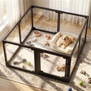 MAMIZO Recinto per Cani Acrilico 125 × 120× 60 cm, Box per Cuccioli | 8 PCS Recinto per Cani con Cancello e Tappetino Antiscivolo Gomma, Installazione Semplice, adatto Appartamento, Nero