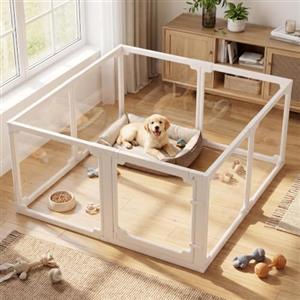 MAMIZO Recinto per Cani Acrilico 125 × 120× 60 cm, Box per Cuccioli | 8 PCS Recinto per Cani con Cancello e Tappetino Antiscivolo Gomma, Installazione Semplice, adatto Appartamento, Bianco