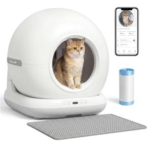 PawHut Lettiera Gatto Autopulente 72L con Telecamera HD per Più Gatti | Lettiera Automatica Gatti 72L, App, Sensori di Sicurezza, Antiodore, Contenitore Rifiuti 7L, Silenzioso, 1-12kg