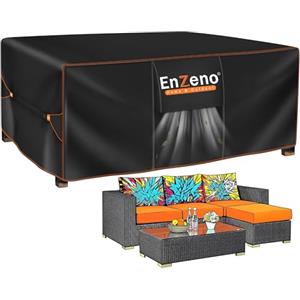 Enzeno Copertura per mobili da giardino, 200x160x74 cm, impermeabile, in tessuto Oxford 420D, copertura per mobili da giardino, con presa d'aria per tavoli e sedie, mobili in rattan