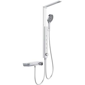 HOROW RainFlexi S2 Sistema Doccia, Colonna Doccia con Miscelatore | Termostato integrato, soffione pieghevole e ampio ripiano, finitura cromata lucida, ideale per bagni moderni