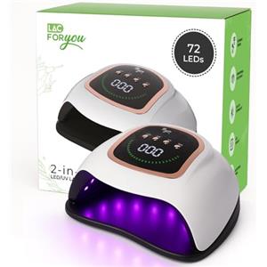 LAC FOR YOU Lampada UV Led Unghie 72 LED - Fornetto Unghie Semipermanente | 72 LED 365 + 405nm, 4 Timer, Low-Heat, Base Rimovibile, Display LCD