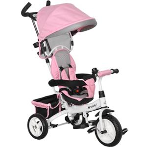HOMCOM Triciclo per Bambini 1-5 Anni Evolutivo con Maniglione 6 in 1 Rosa | Passeggino per Bambini, Tettuccio Regolabile, Cintura di Sicurezza, Cestino