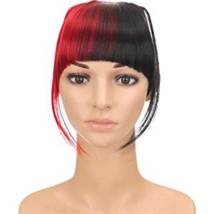 KAYLRE Frangia Sottile Capelli Veri, Frangia Clip 100% Veri Naturali Frangetta Air Bangs Finta Frangia Capelli Clip Frangia Extension Donna（Rosso+Nero）