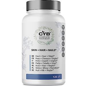 CYB Complete your Body CYB Capelli Pelle Unghie - 120 Capsule, 4 Mesi - Biotina, Zinco, Vitamina C e B12-1 Capsula al Giorno - Vegan, Senza Glutine e Lattosio