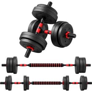 HOMCOM Set Manubri 2 in 1 da 15/20/25/30 kg con Dischi Pesi e Connettore | Regolabili Utilizzabile come 2 Manubri, Bilanciere, Palestra in Casa, Nero
