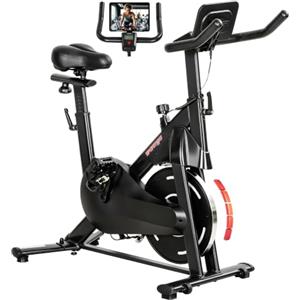 SPORTNOW Cyclette da Casa con Resistenza Magnetica 0-100% Regolabile | Cyclette per Casa, Silenziosa, Sella e Manubri Regolabili, Volano da 6 kg, Schermo LCD, Supporto per Tablet, Ruote, Max 120kg