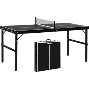 SPORTNOW Mini Tavolo Ping Pong Pieghevole 152x76x72 cm Nero | Rete da Gioco, Maniglia da Trasporto, Tavolo da Ping Pong, Alluminio e MDF