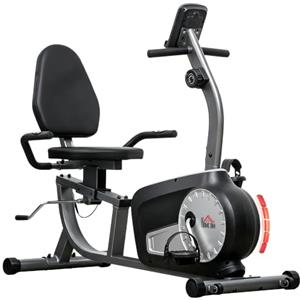 HOMCOM Cyclette da Casa Orizzontale 8 Livelli di Resistenza Grigio | Recumbent, Monitor LCD, Frequenza Cardiaca, Seduta Regolabile, Ruote, Home Gym Casa