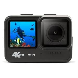 Trevi GO 2600 4K Action Cam 4K Ultra HD WiFi con Doppio Display IPS, Videocamera Subacquea Impermeabile 21m, Obiettivo 140° Wide, Ideale per Sport, Vlogging, Viaggi, Kit Accessori Incluso