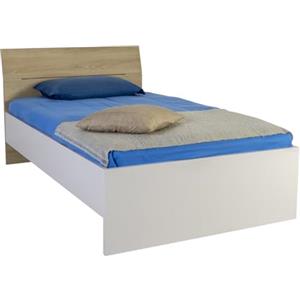 Composad | Letto 1 piazza e mezza della Linea Macchiato Teen, per Cameretta, Materasso 120x200 cm, (LxAxP): 125,8x93,7x211,8 cm, Grigio Cashmere laccato e Rovere Chiaro, Made In Italy