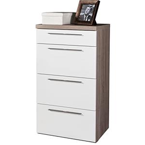 COMPOSAD | Cassettiera della Linea MOMENTI con 4 Cassetti, Cassettiera camera da Letto Bianca, (LxAxP) 60x110,80x45 cm, Colore Rovere Sonoma e Bianco Laccato, Made in Italy