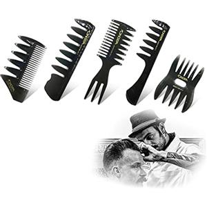 Eowppue Pettine Per Lo Styling Per Uomo 5 Pezzi Set Di Pettini Multifunzionali Pettine Capelli Uomo Professionale Set Pettine Antistatico a Denti Larghi, Adatto a Tutti I Tipi Di Capelli