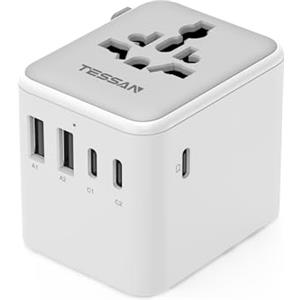 TESSAN Adattatore Universale da Viaggio con 2 USB A e 3 USB C, 28W Max | Presa Internazionale Adattatore Presa Internazionale per Americana USA Giapponese UK Inglese Australia Messico