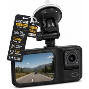 Denver Dash Cam Auto, Dashcam per Auto, Telecamera Doppia | Dashcam doppia camera, 1080P frontale, 480P interno, G-Sensor, Loop recording, IR, Display IPS 2", MicroSD 64GB, USB-C