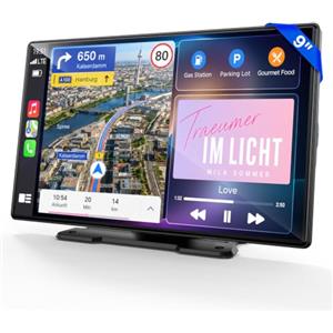 LAMTTO Schermo per Auto 9 Pollici Portatile Wireless CarPlay & Android Auto | Schermo CarPlay Autoradio Senza Fili Stereo Car Play con Bluetooth/Siri/Assistente vocale/Mirror Link/Navigazione/OTA/FM/AUX