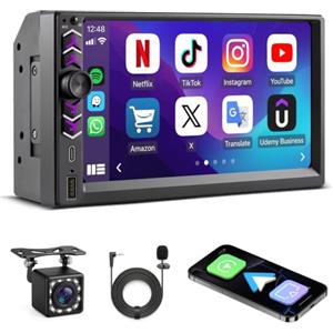 BLRMIMG Autoradio 2 DIN Carplay Wireless e Android Auto, Stereo Auto 7 Pollici HD Touch Screen con Bluetooth, Vivavoce, Mirror Link, Telecamera Posteriore, FM Radio, EQ, Type-C, USB, Microfono, SWC
