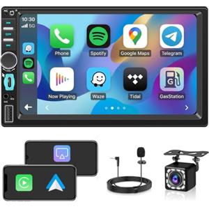 Moobsnry Autoradio 1 DIN con Schermo, CarPlay & Android Auto Wireless | 7 Pollici Bluetooth Stereo Auto Touchscreen,Mirror Link, FM, Telecamera Posteriore, Navigazione GPS, Type-C, SWC