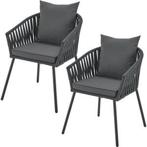 Juskys Sedie da giardino Rope set 2 pezzi - Resistenti alle intemperie - con cuscini per seduta e schienale in poliestere - Grigio scuro
