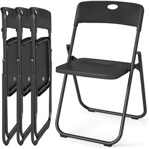 Asdsed Set 4 Sedie Pieghevoli Plastica e Metallo, Fino a 160kg, Leggero e impermeabile, Risparmia Spazio Sedia Pieghevole per Esterno, Giardino, Campeggio, Balcone, Ufficio, Feste, Nero