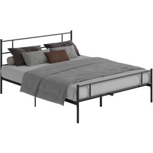 HOMCOM Struttura Letto Matrimoniale 160x200cm Nero | in Acciaio, Doghe Integrate, Testiera e Pediera, in Stile Industriale