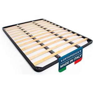 DOLCI SOGNI - Rete Letto Piazza e Mezza alla Francese 140x200 Ortopedica a Doghe di Legno, Senza Piedi da Incasso con Doppia Barra Centrale di Rinforzo, Struttura in Ferro, 100% Made in Italy