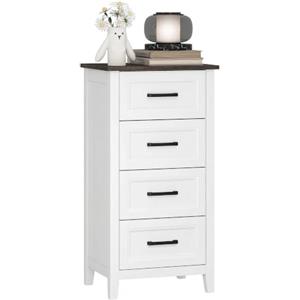 HOMCOM Cassettiera Camera da Letto Stretta 4 Cassetti 45x35x87 cm Bianco | Alta, Comò Camera da Letto, Piano Effetto Legno, Cassettiera Salvaspazio, Soggiorno Corridoio Ingresso