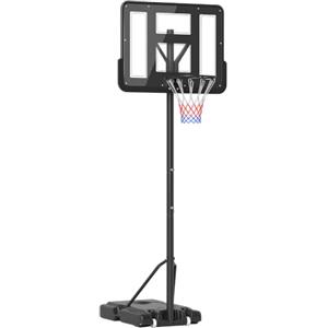 HOMCOM Canestro Basket Altezza Regolabile 160-305cm con Base e Ruote | Struttura in Acciaio, Tabellone in PVC Trasparente