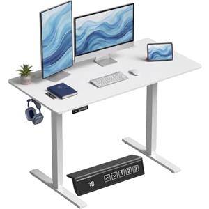 HOMCOM Scrivania Regolabile in Altezza Elettrica, 120x60 cm, Bianco | Scrivania per Computer, 3 Memorie di Altezze, Display LED, Passacavi e Ganci, Tavolo PC per Ufficio Studio Camera da Letto