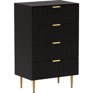 HOMCOM Cassettiera Camera da Letto 4 Cassetti Scanalati 60x40x96 cm Nero | Comò Moderno con Maniglie e Gambe Dorate, Mobiletto per Soggiorno, Cameretta e Corridoio in Legno