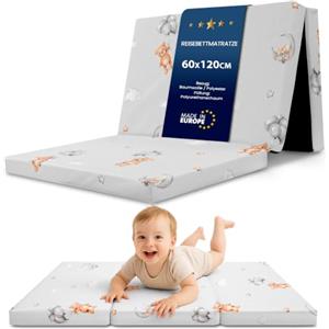 Totsy Baby Materasso Culla 60x120 cm pieghevole per Lettino da Viaggio | Sfoderabile rivestimento lavabile 30 gradi borsa di trasporto inclusa schiuma compatta salvaspazio bambini Orsacciotti