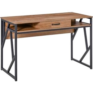 HOMCOM Scrivania Moderna Stile Industriale 120x60x76cm Nero Marrone | Metallo e MDF, Mensole e Cassetto, per Casa e Ufficio