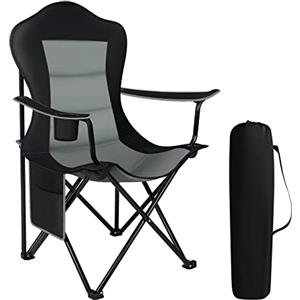 WOLTU Sedia da Campeggio/Pesca/Spiaggia, Sedia Pieghevole Portatile | In Oxford, con Portabicchieri, Borsa da Trasporto, Nero+Grigio Scuro