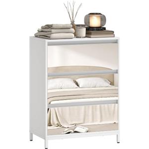 HOMCOM Cassettiera Camera da Letto 3 Cassetti a Specchio 60x35x80cm, Bianco | Comò Camera da Letto, Moderno, con Frontali Specchiati, Cassettiera Salvaspazio, per Corridoio Soggiorno Ingresso