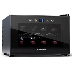 KLARSTEIN Shiraz Cantinetta Vino Nero - 8 Bottiglie, 21 L, 1 Zona | Frigo Vino a Libera Installazione, Porta in Vetro, Silenziosa, 5-18 °C, LED, Telaio Inox
